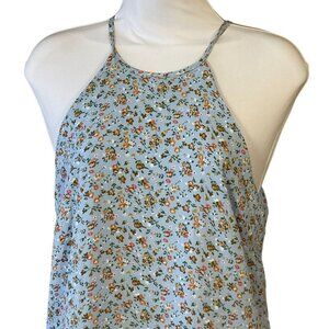 Blue Rain Strappy Halter Swing Dress Keyhole Back Blue Floral Ditsy Print NWT SM